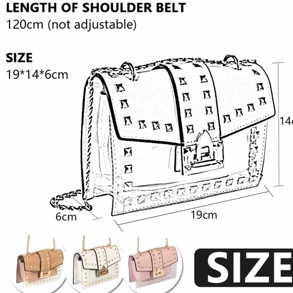 Leather Handbag Rivet Transparent 2 IN 1 Clear Bag - Picture 3 of 5